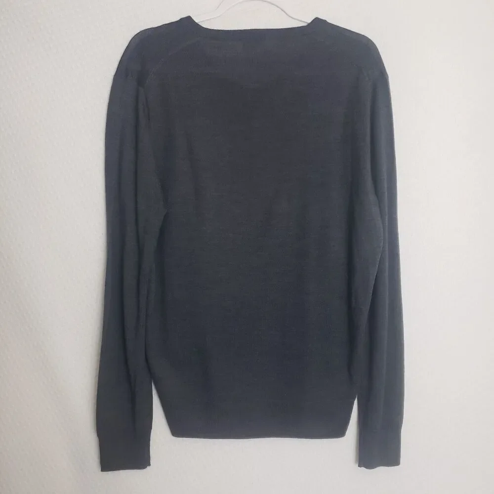 J Crew‎ Mens Merino Wool Blend V-neck Long Sleeve Gray Sweater Size Large